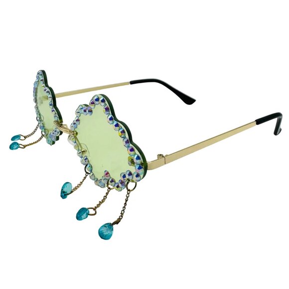 7034 | Green Cloud Sunglasses with Raindrop Accents - Picture 2 of 5